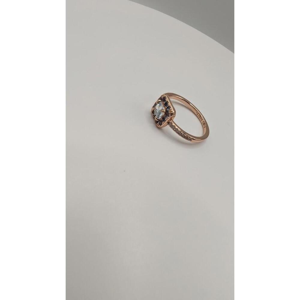 Rose Gold Plated Ring with Aquamarine and Clear Accent Stones Size 8 - Picture 2 of 5